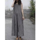 Round Neck Gray Plaid Summer Jumpsuits