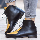 Women Color Block Vintage Lace-Up Boots