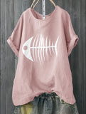 Print Fish Bone Casual Sleeved Shirt