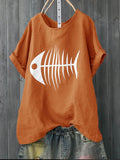 Print Fish Bone Casual Sleeved Shirt