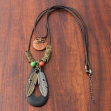 Women Vintage Fashion Feather Pendant Necklace