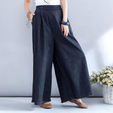 Loose Denim Elastic Waist Wide Leg Pants