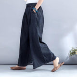 Loose Denim Elastic Waist Wide Leg Pants