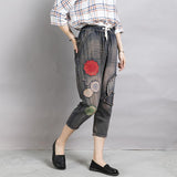 Women Embroidery Patchwork Burr Casual Jeans