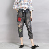 Women Embroidery Patchwork Burr Casual Jeans