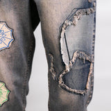 Women Embroidery Patchwork Burr Casual Jeans