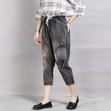 Women Embroidery Patchwork Burr Casual Jeans