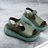 Vintage Round Toe Solid Color Sandals