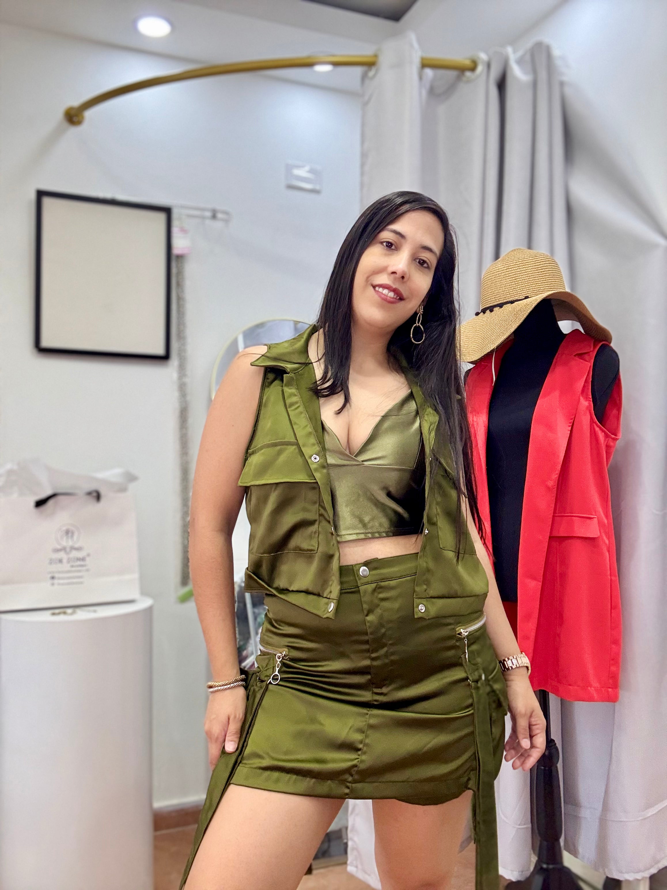 Satin Set Cargo Green