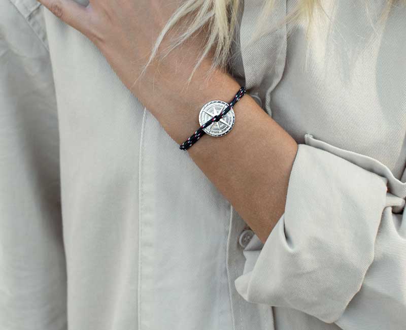 Bracelet bleu blanc rouge en argent pour femme