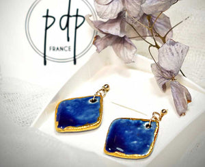 Boucles d'oreilles en porcelaine bleue et or pour femme pour 20 ans de mariage