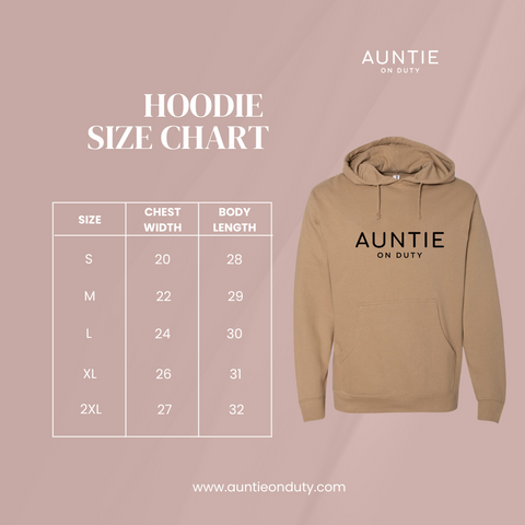 Auntie On Duty Hoodie Size Chart