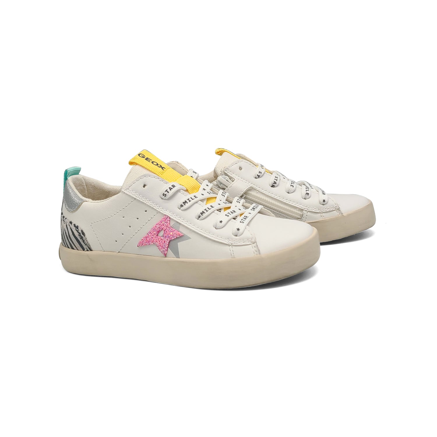 De este modo rango pared Geox White Zeebra Lace Sneaker J25D5A – Laced Shoe Inc