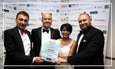 Nik and Sangita from Delilah Fine Foods receiving a catering award