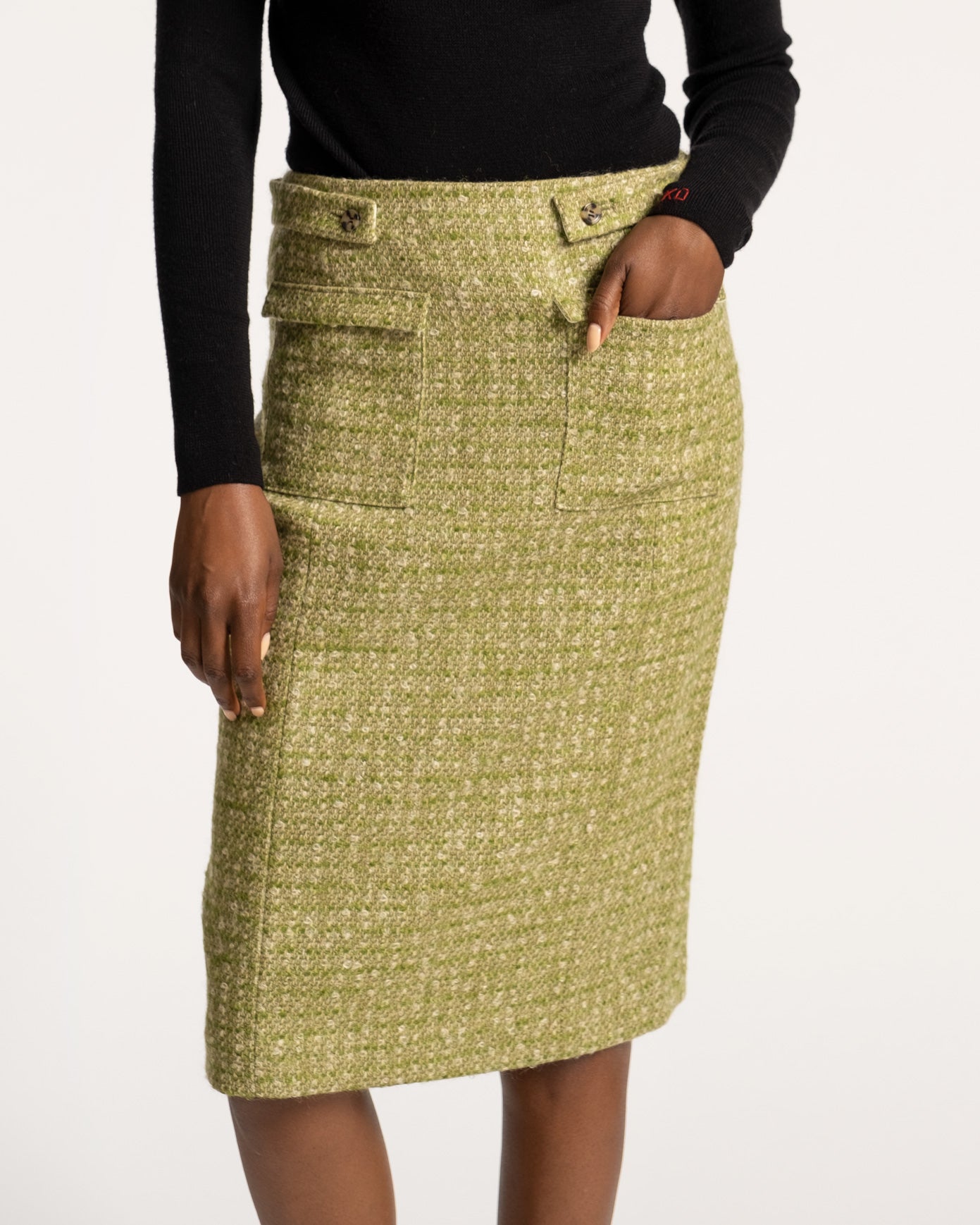 Pencil Skirt Cedar Boucle Wool Green