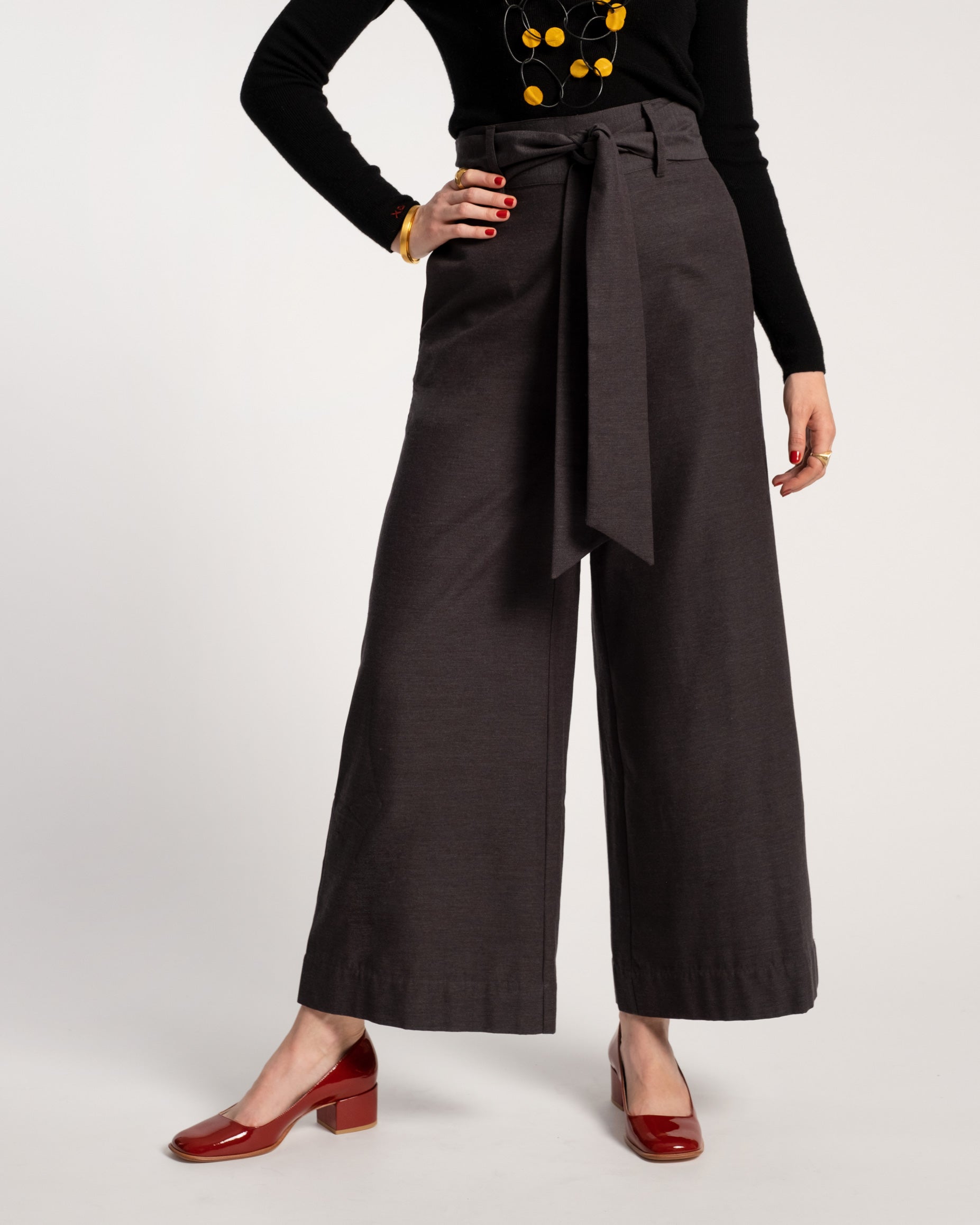 Zoey Belted Pant Charcoal