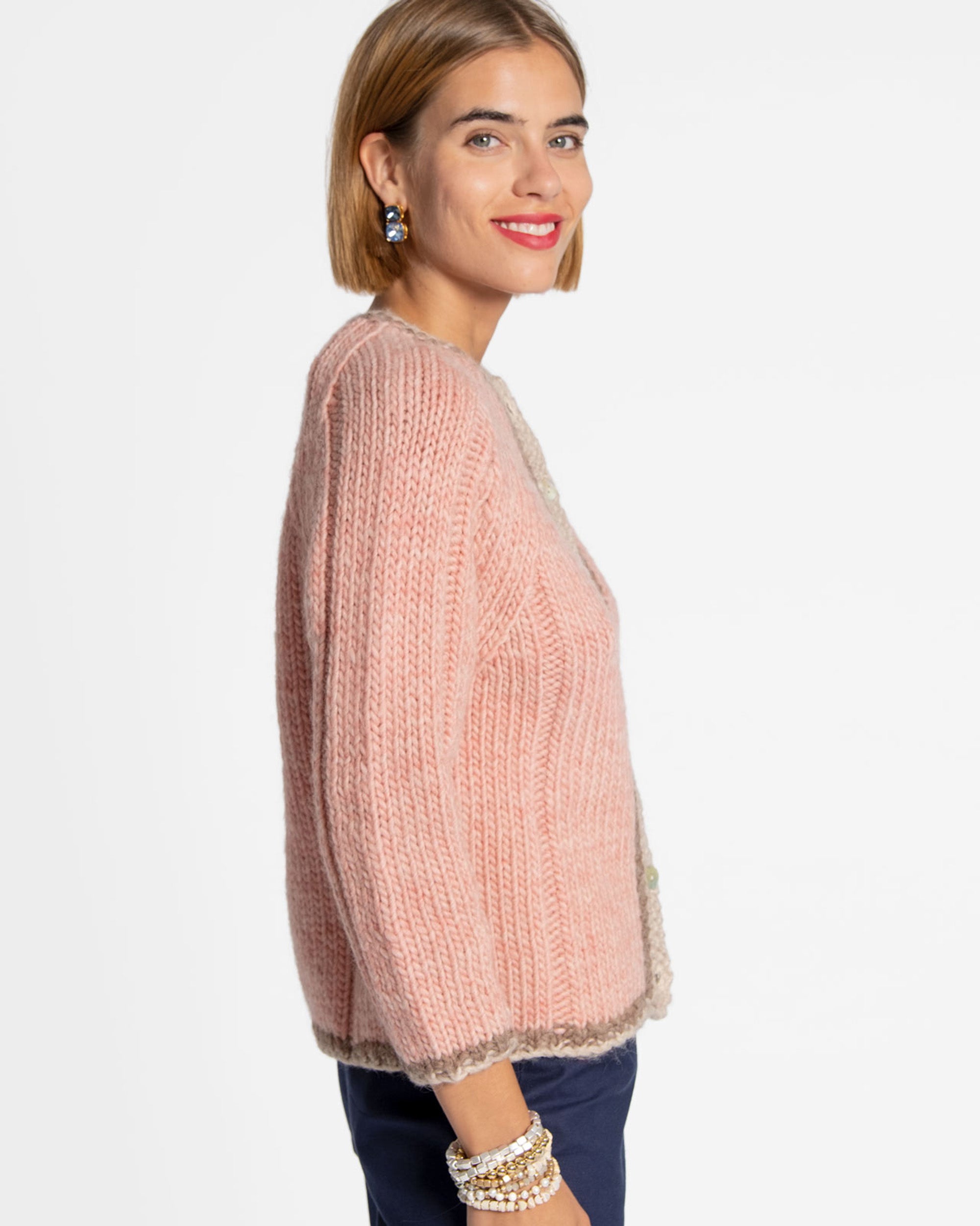 Wool Border Sweater Pink