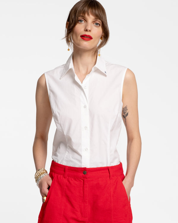 Mary Louise White Long Sleeve Button-Up Top