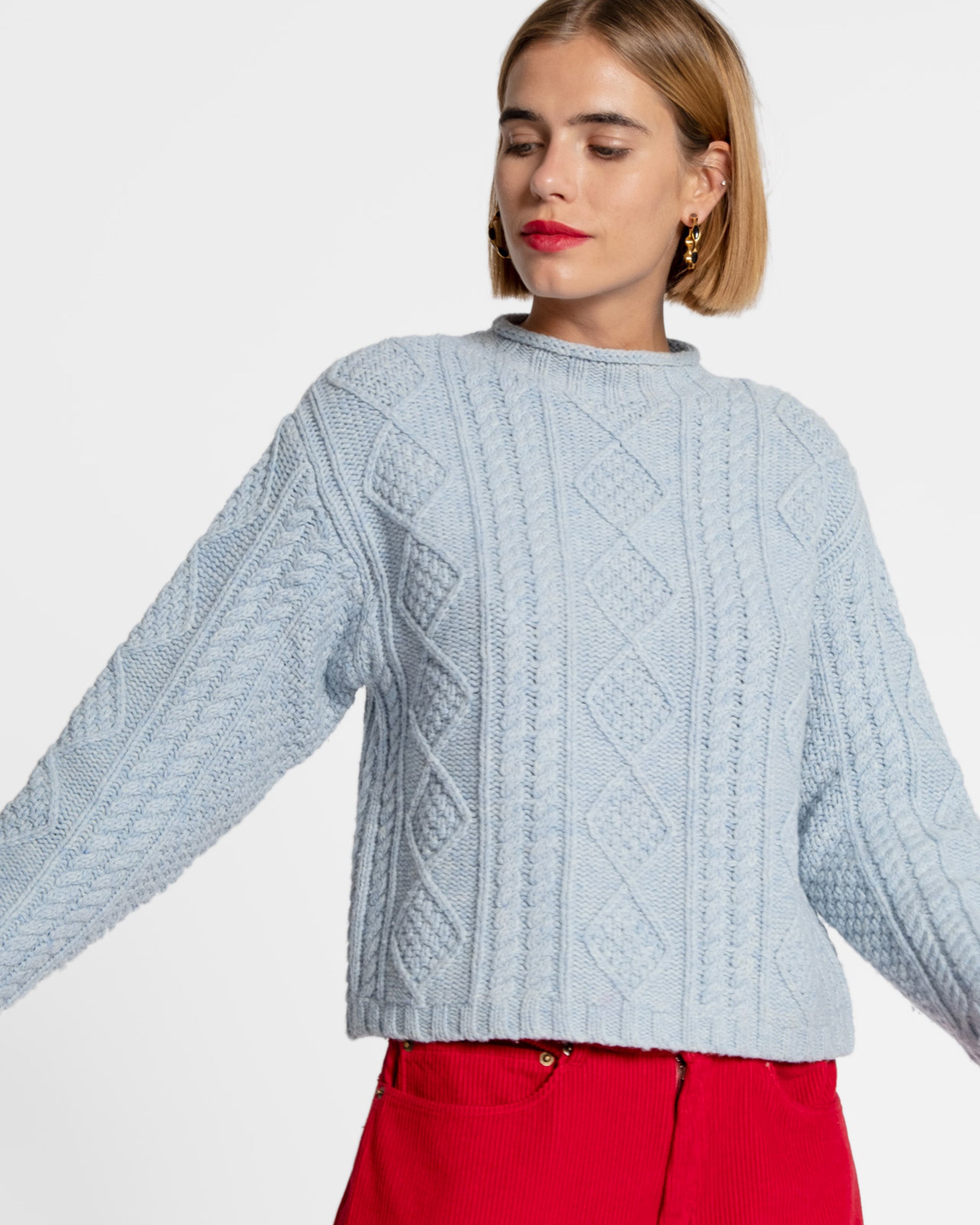 Wool Fisherman Skipper Pullover Sky