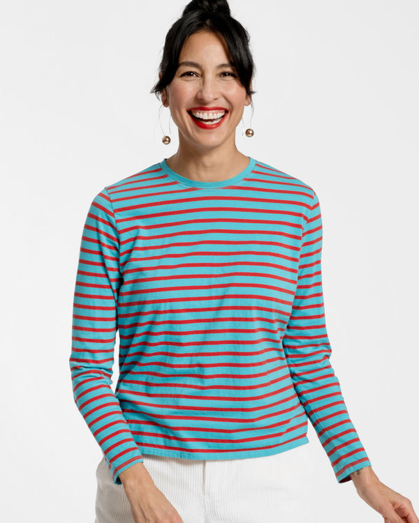 Long Sleeve Striped Shirt Pink Navy | Frances Valentine