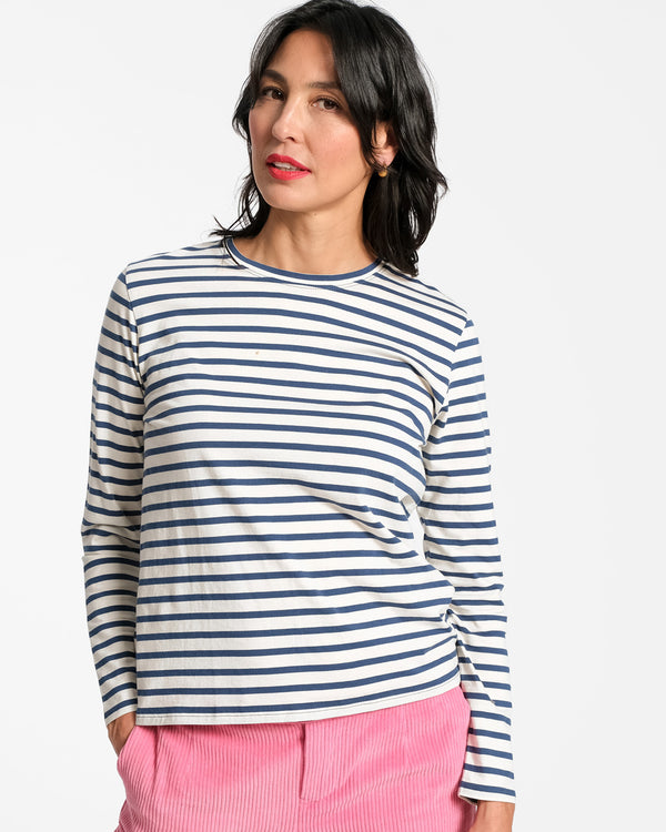 Navy Frances Shirt | Valentine Long Striped Sleeve Pink