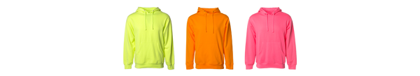 row of sweatshirt garments on a white background in the ss4500 midweight pullover hood safety colors