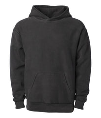 image of a pigment dye black IND420XD Mainstreet 420 gram heavyweight pullover hood sweatshirt