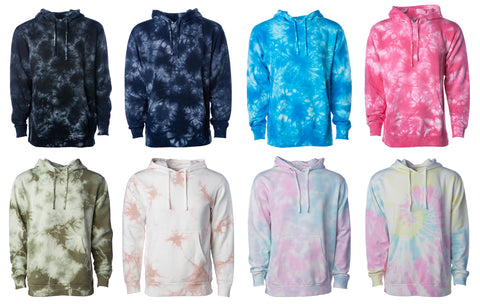 Unisex Midweight Tie Dye Hooded Pullover now available in 8 colors.