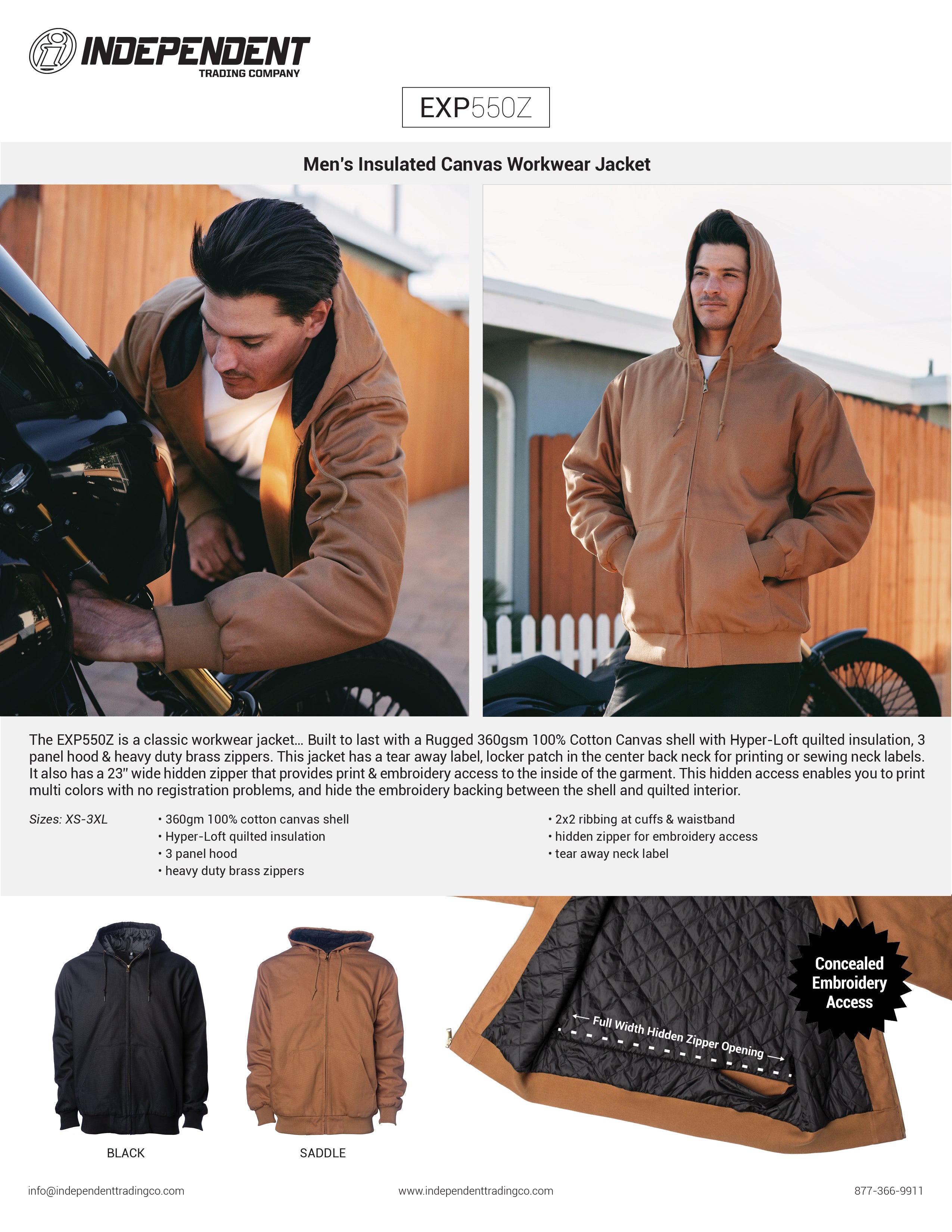 EXP550Z Men's Insulated Canvas Workwear Jacket Sales Sheet