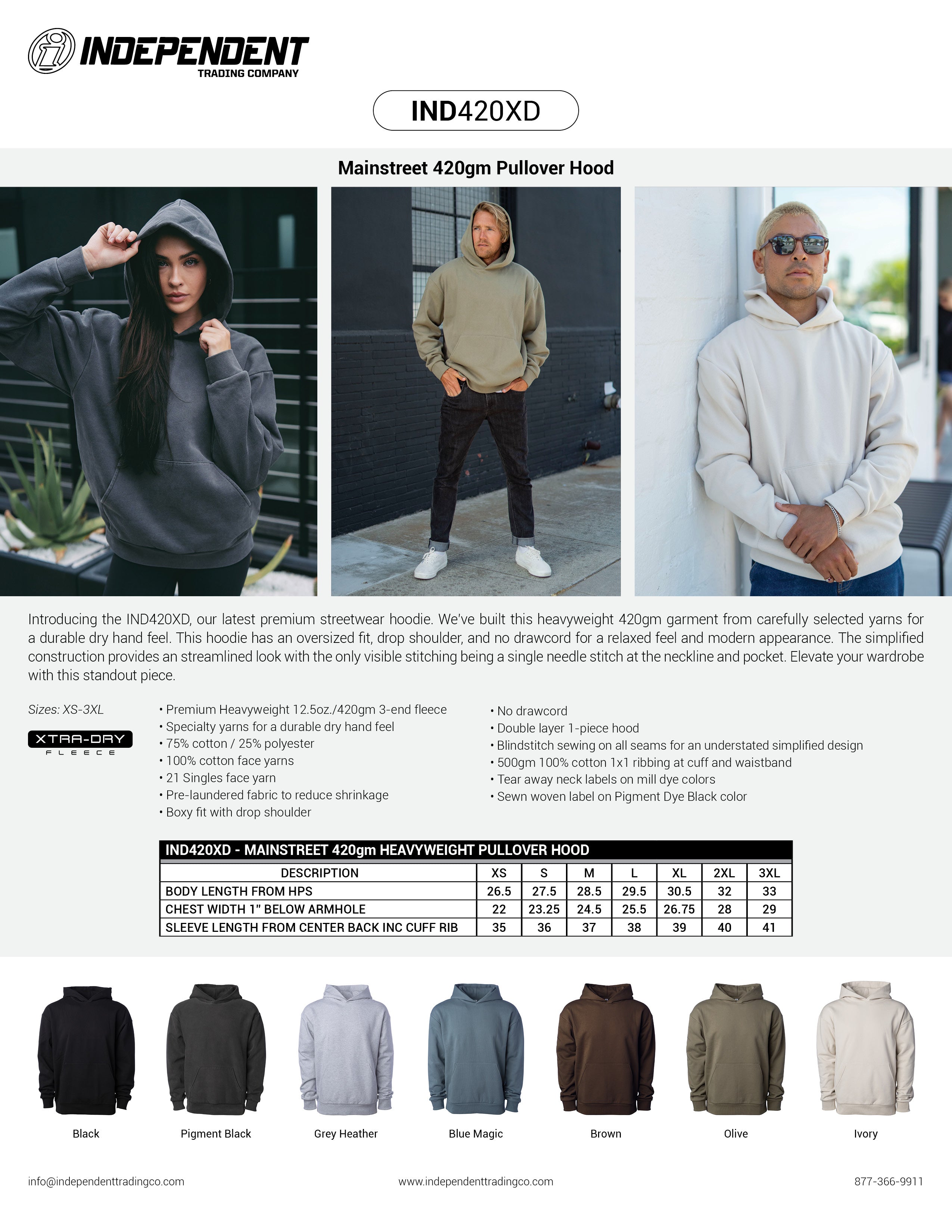 IND420XD Mainstreet 420gm Heavyweight Hooded Sweatshirt