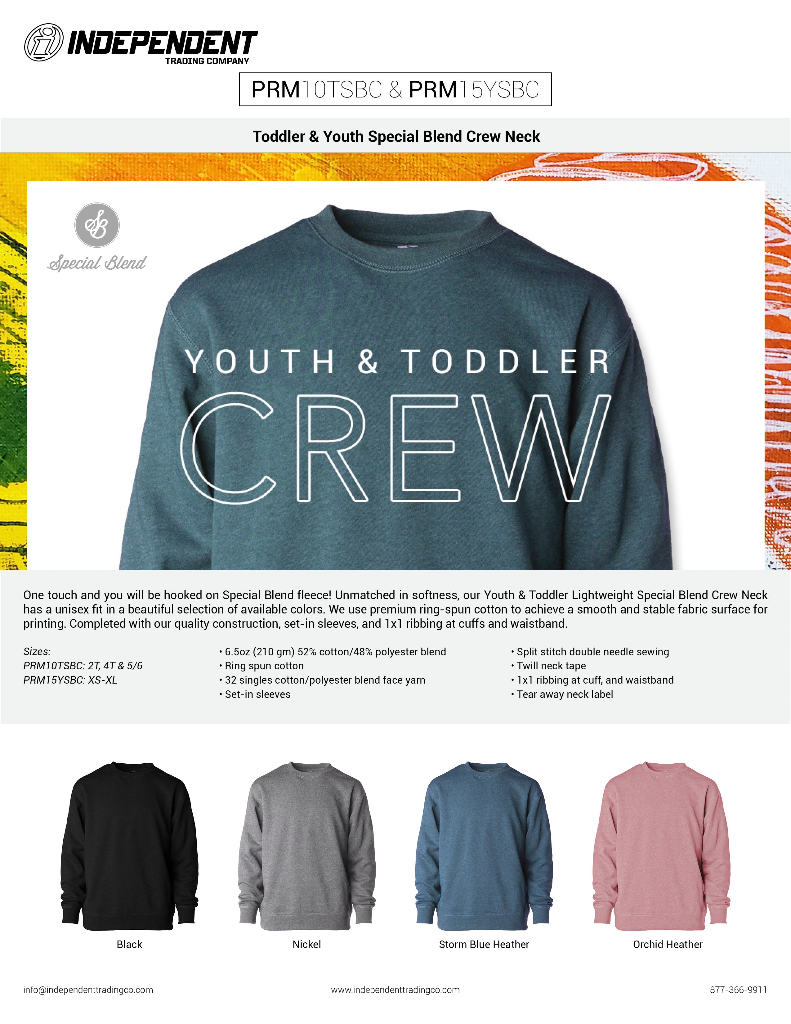 PRM10TSBC and PRM15YSBC toddler and youth lightweight special blend crew neck