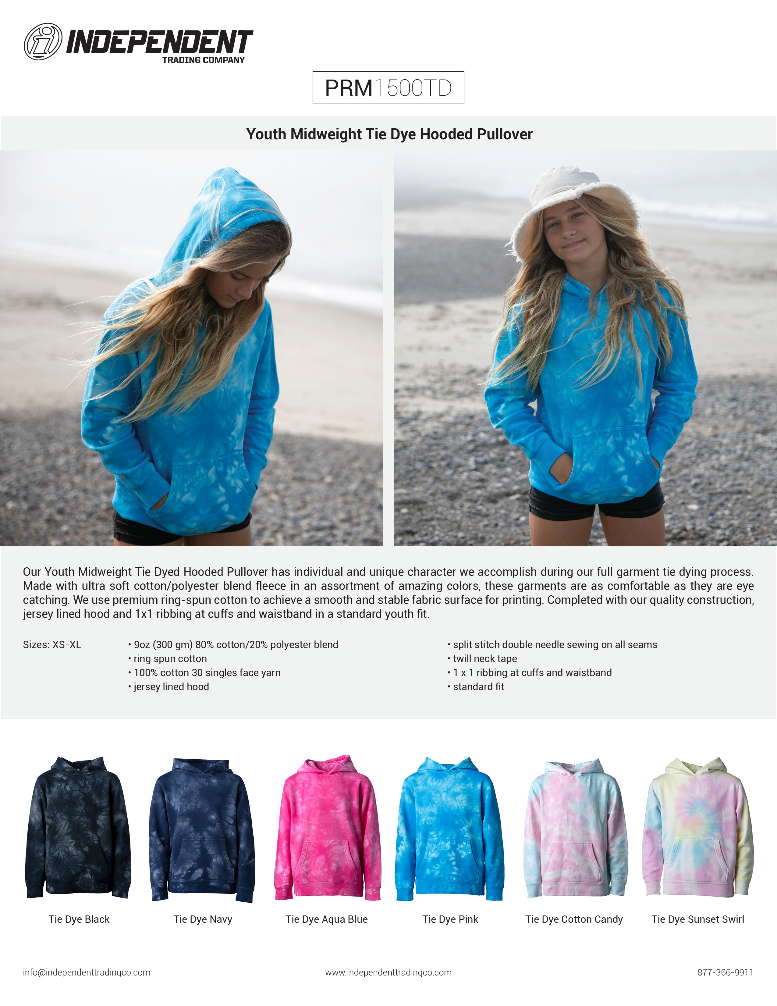 PRM1500TD Youth Midweight Tie Dye Hooded Pullover