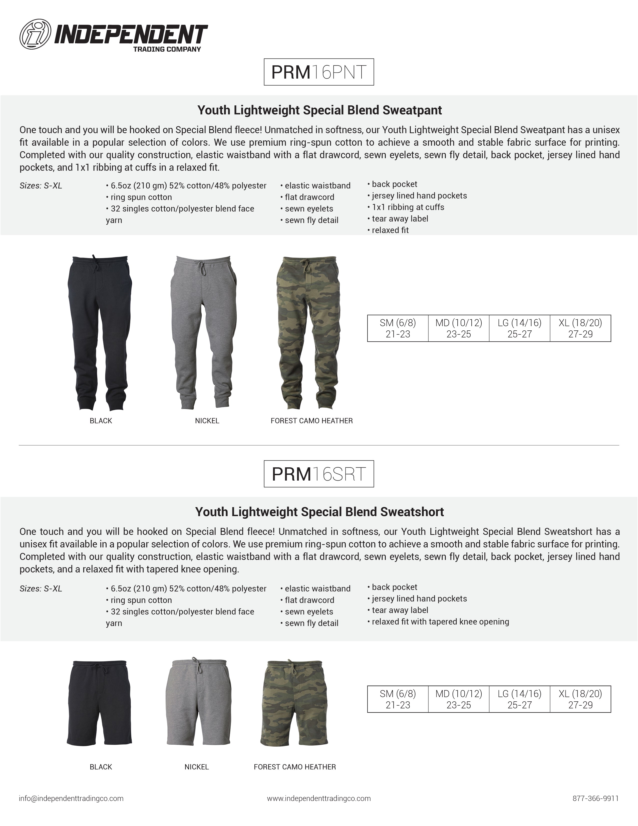 PRM16PNT + PRM16SRT Youth Lightweight Special Blend Sweatpant & Sweatshort