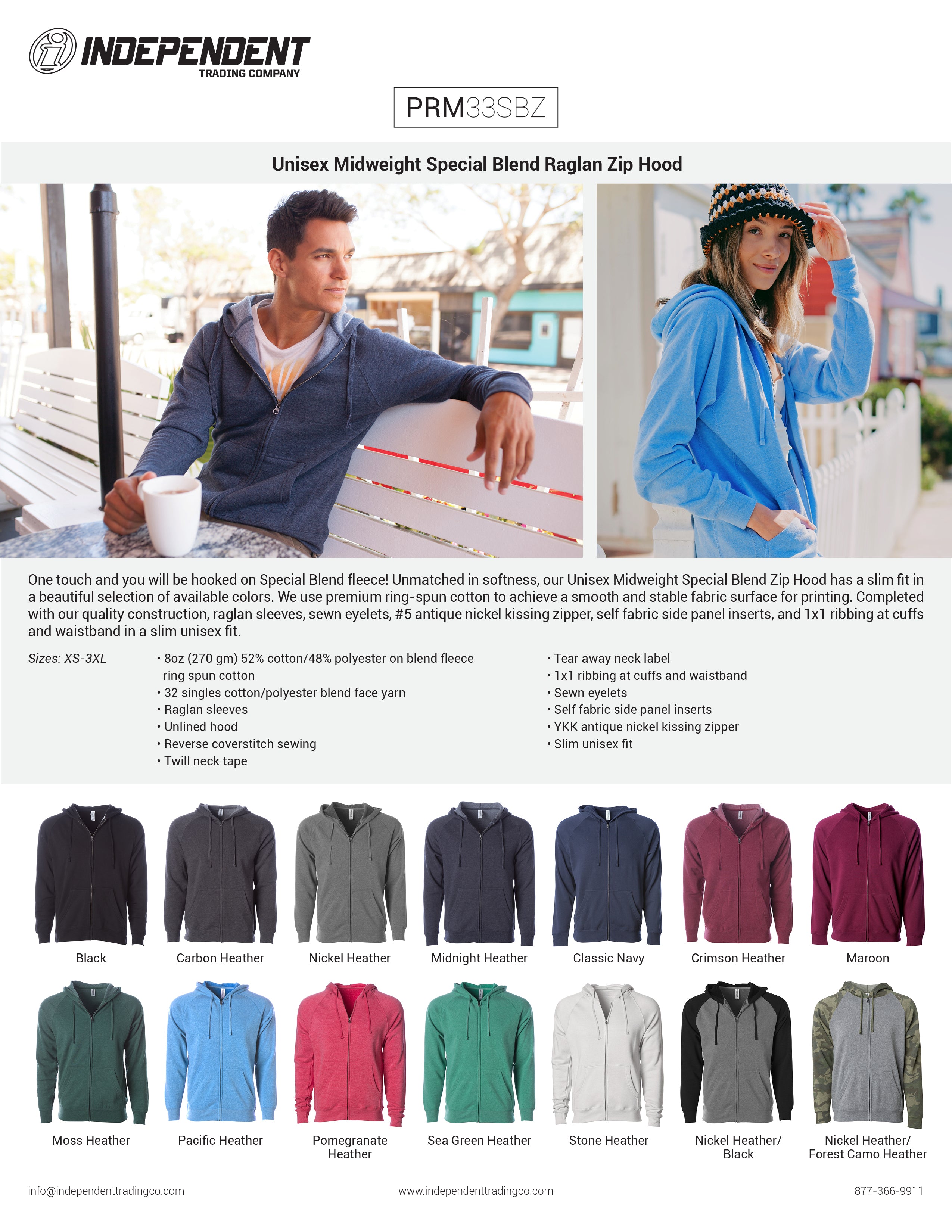 PRM33SBZ Unisex Special Blend Zip Hooded Sweatshirt
