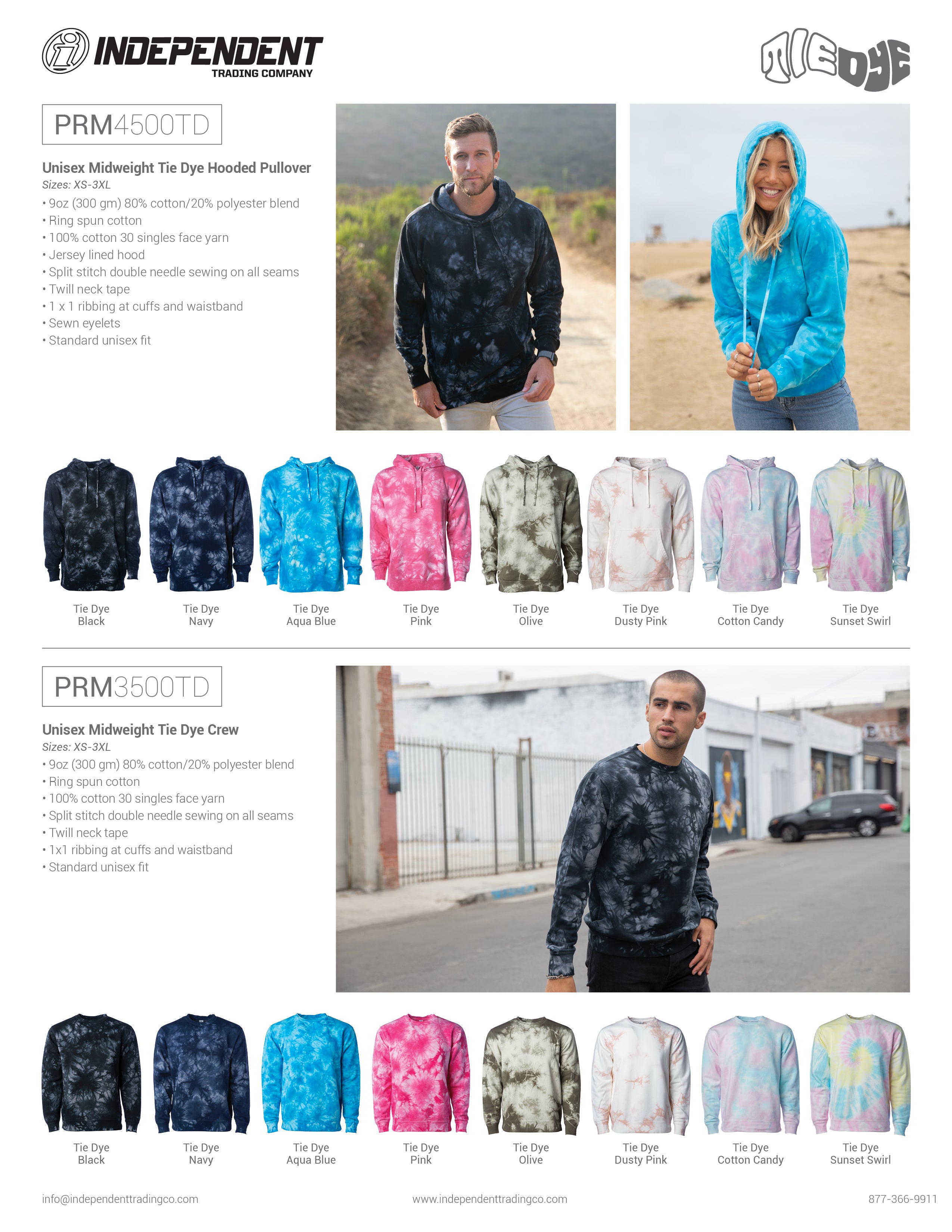 PRM4500TD & PRM3500TD Unisex Midweight Tie Dye Pullover and Crew