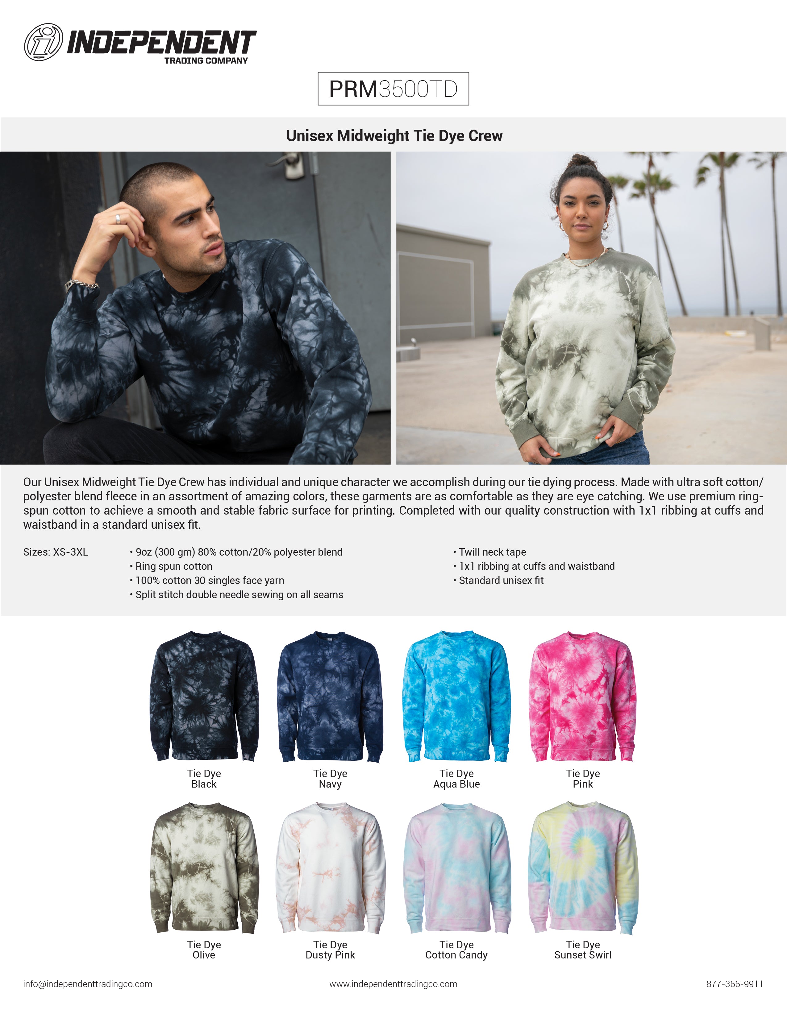 PRM3500TD Unisex Midweight Tie Dye Crew