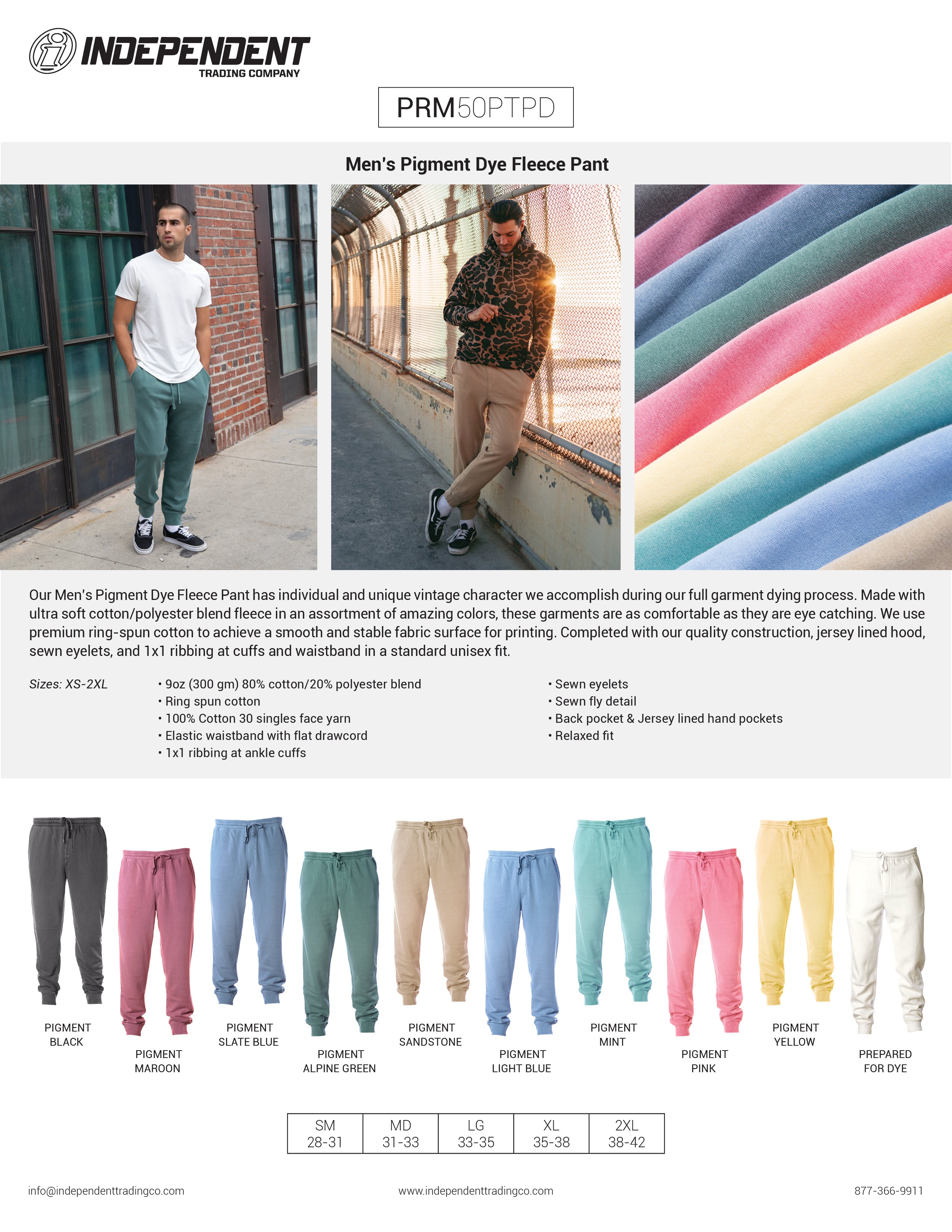 PRM50PTPD Men's Pigment Dyed Fleece Pant