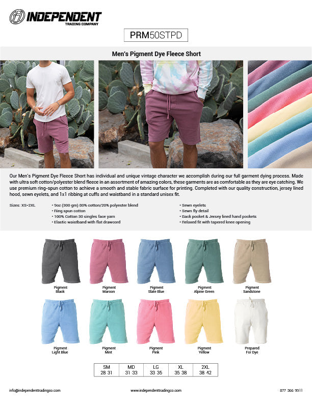 PRM50STPD Men's Pigment Dyed Fleece Short