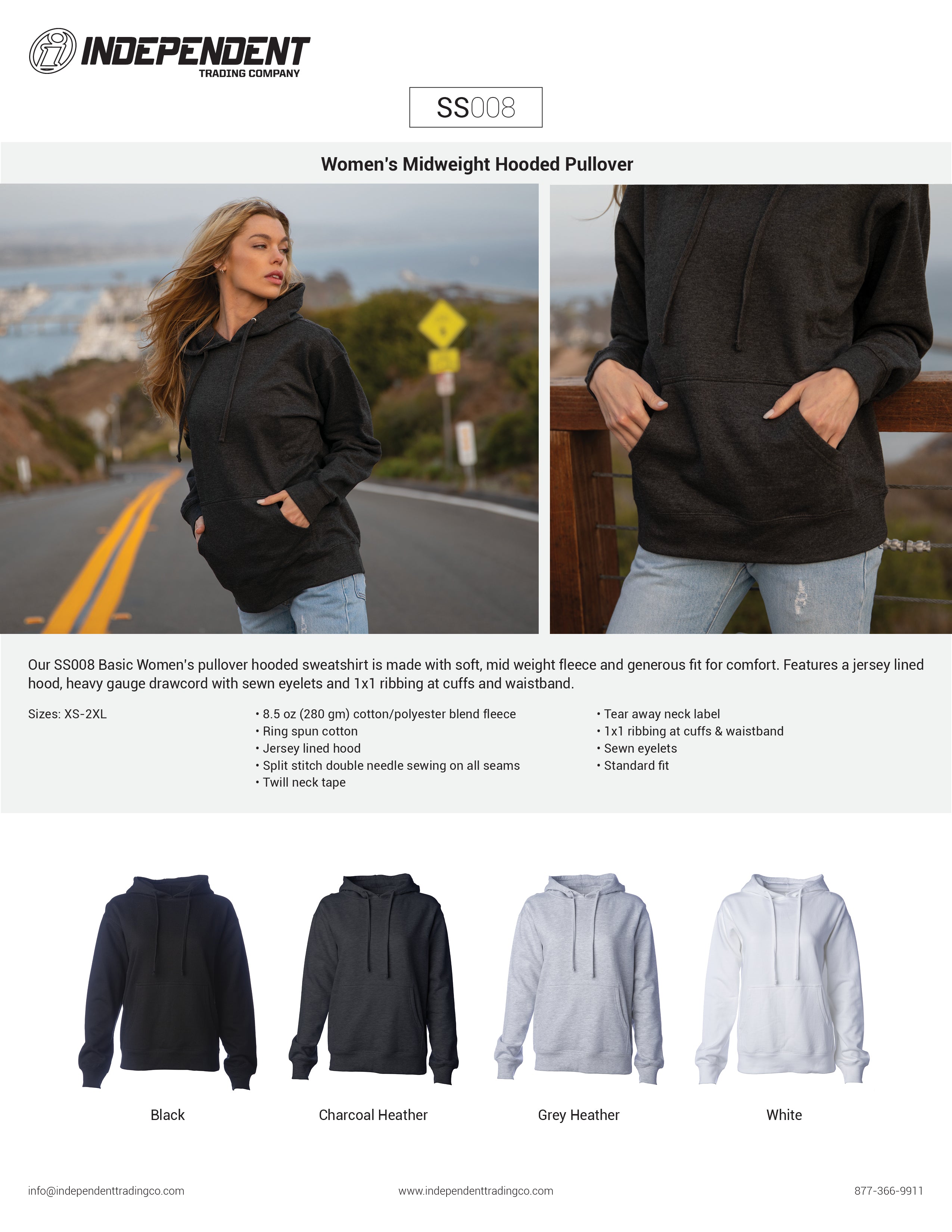 SS008 Women's Midweight Hooded Pullover Sweatshirt