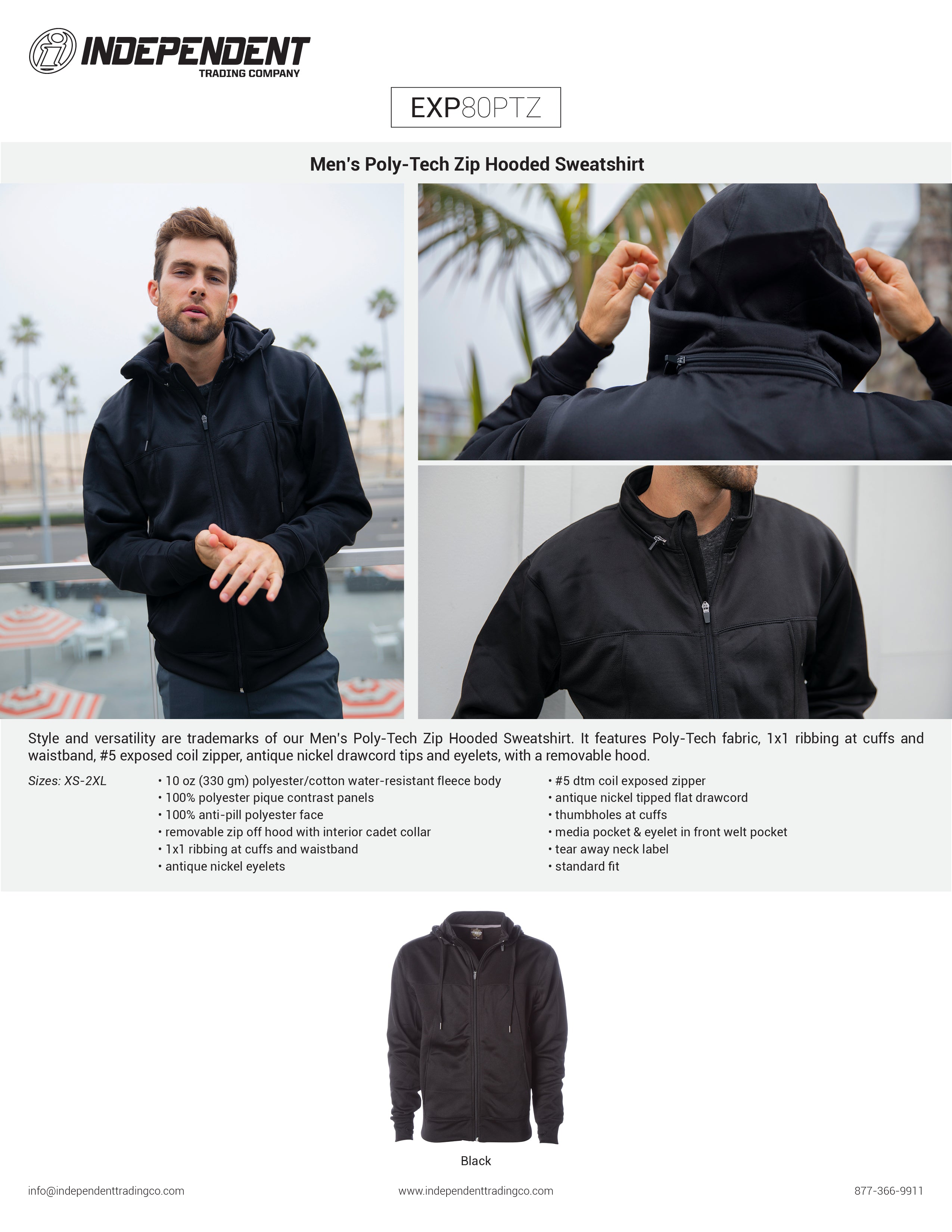 EXP80PTZ Men’s Poly-Tech Zip Hooded Sweatshirt