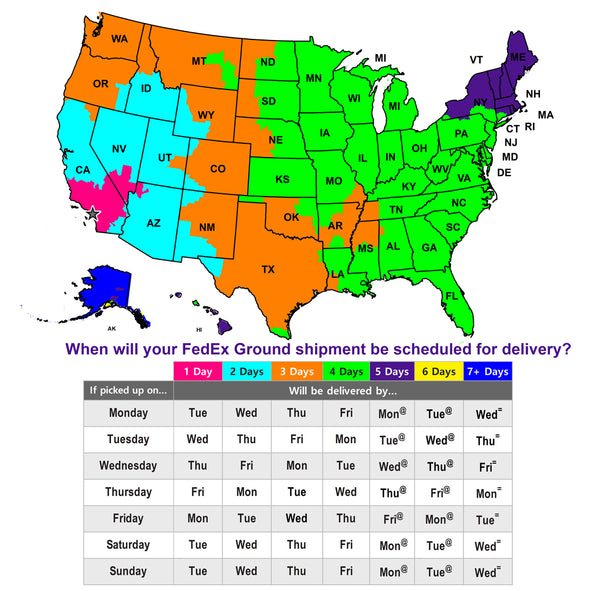 Shipping times map from Fullerton, CA.