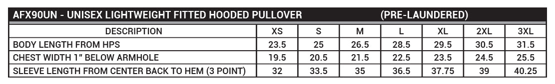 AFX90UN Sizing Chart