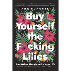 Cover of Buy Yourself the Fucking Lilies - black background with bright pink lilies and the title in white font