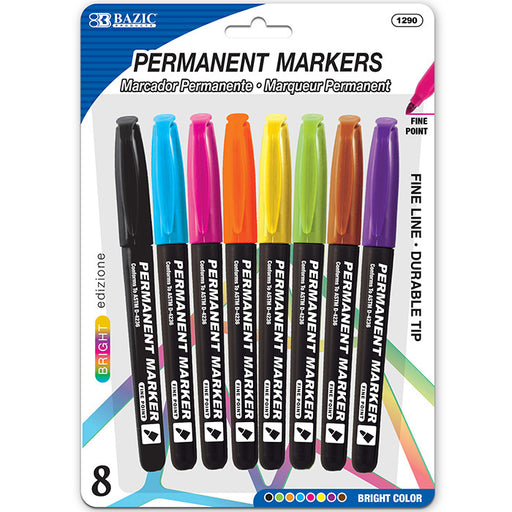 Bazic Black Fine Tip Permanent Markers w/ Pocket Clip (5/Pack)