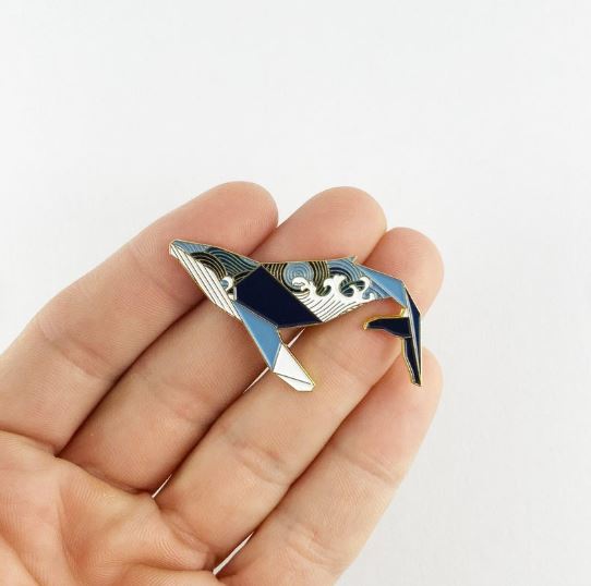 Origami Whale Enamel Pin