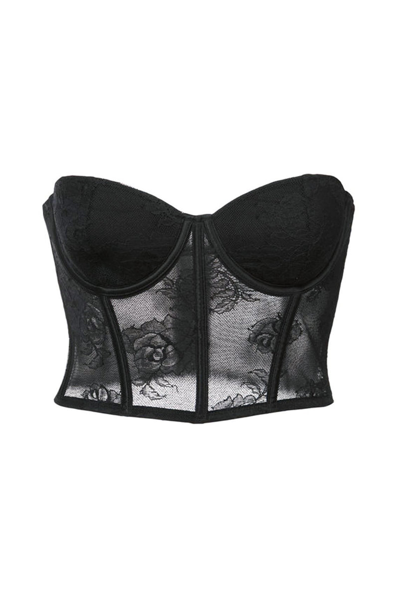 black lace strapless bustier