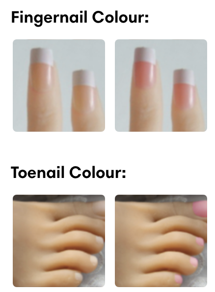 Finger nail and toe nail options for sex dolls