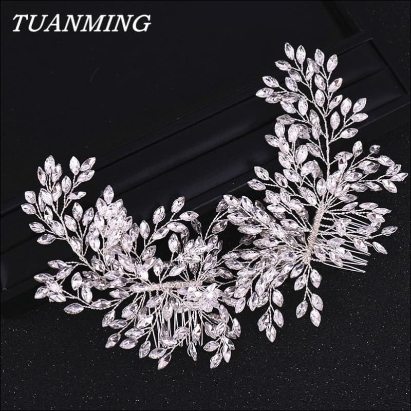 Han Angel Shops Double Rhinestone Hair Comb Bridal Headband