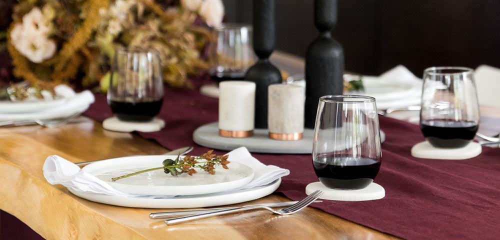 Thanksgiving Table Setting with Dorai Products featuring the Dorai Stone Coasters and Saucer