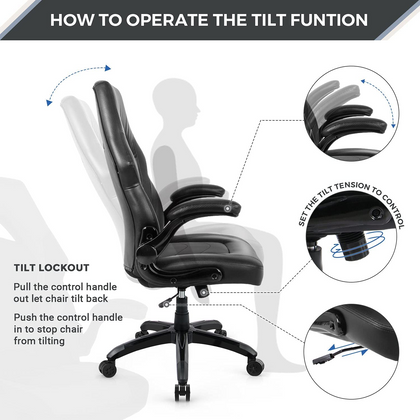 PU Leather Ergonomic Gaming Chair with Flip-up Armrests and Lumbar Sup